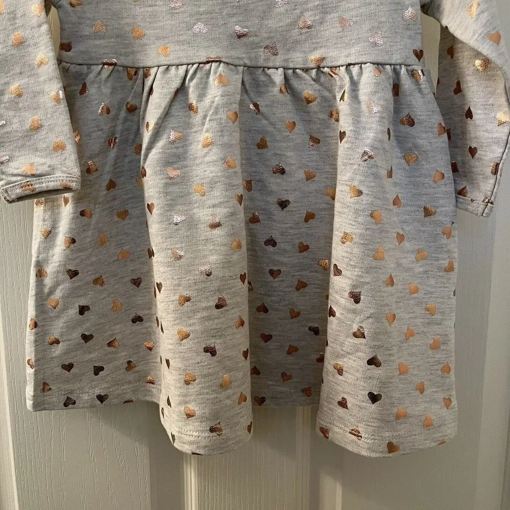Peek Kids Gold Foil Hearts Long Sleeve Dress Baby Girls Size 12-18 Months NWT